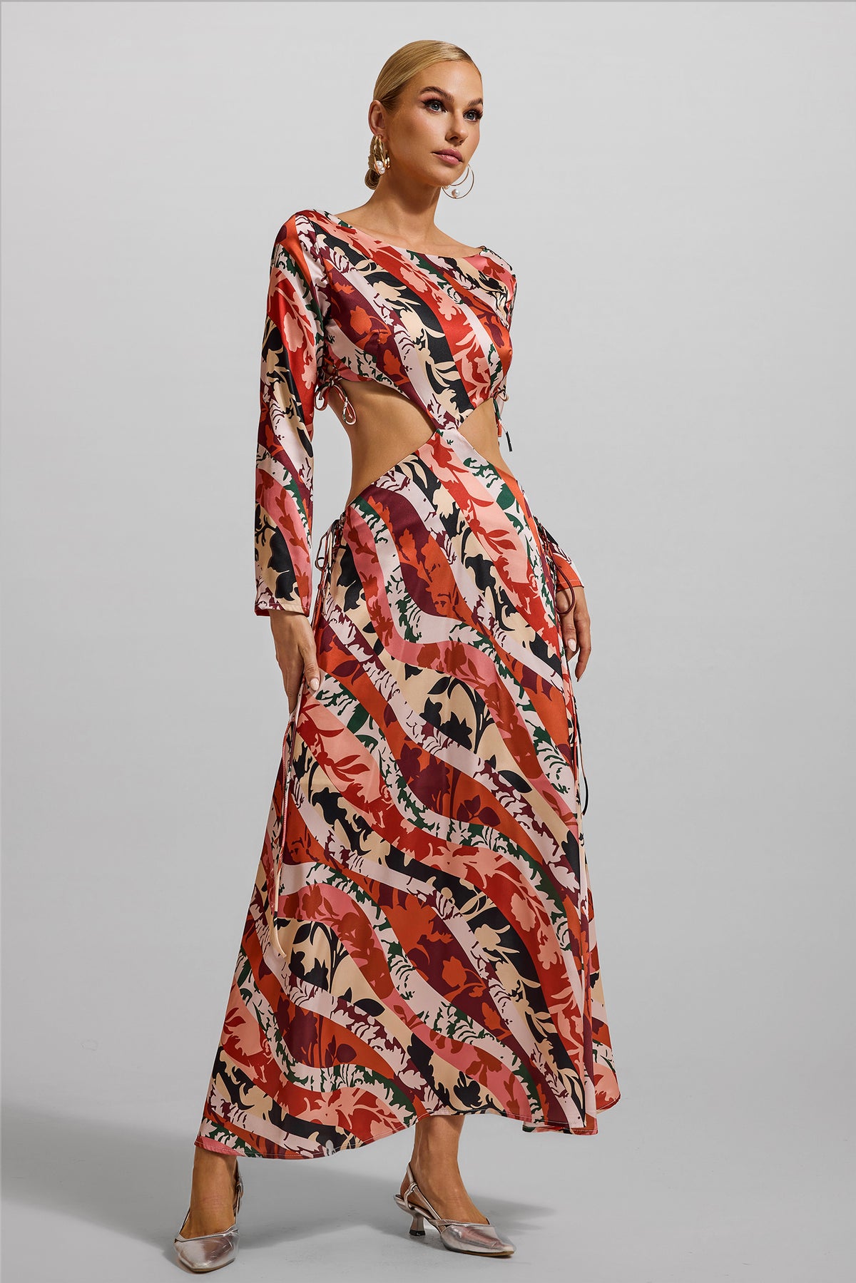 Cut-out Long Sleeve Midi Dress