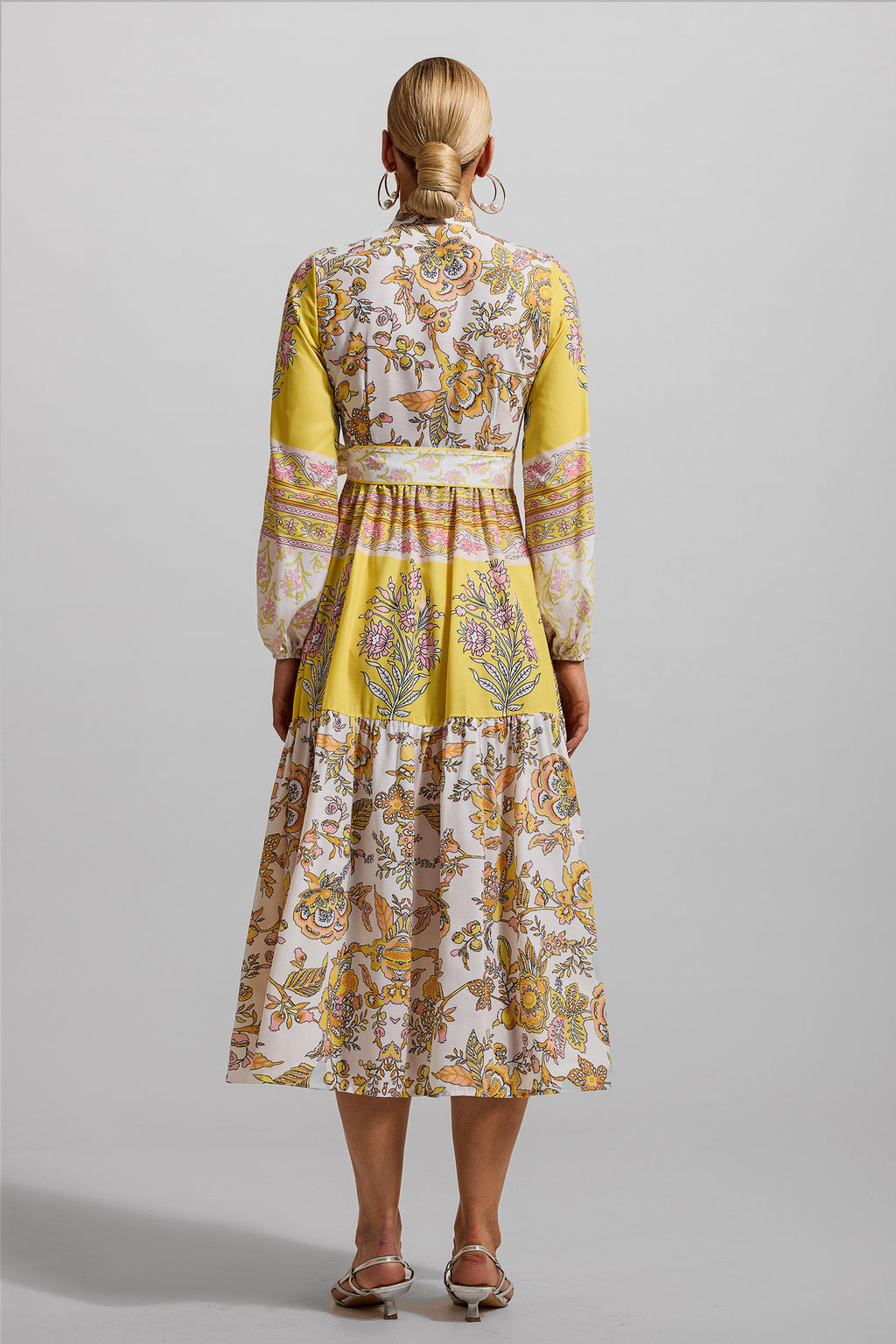 Lantern Sleeve Bottom Midi Dress With Belt