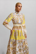 Lantern Sleeve Bottom Midi Dress With Belt