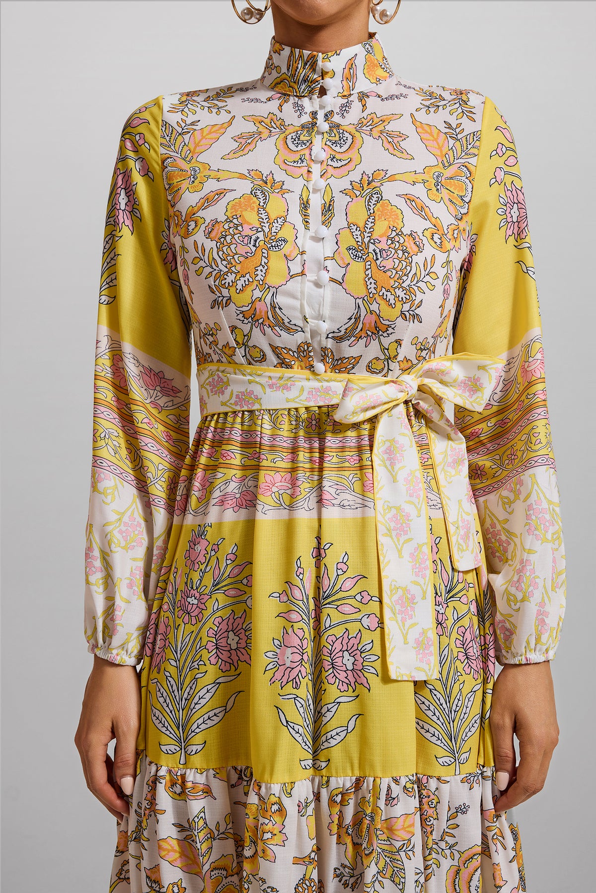 Lantern Sleeve Bottom Midi Dress With Belt