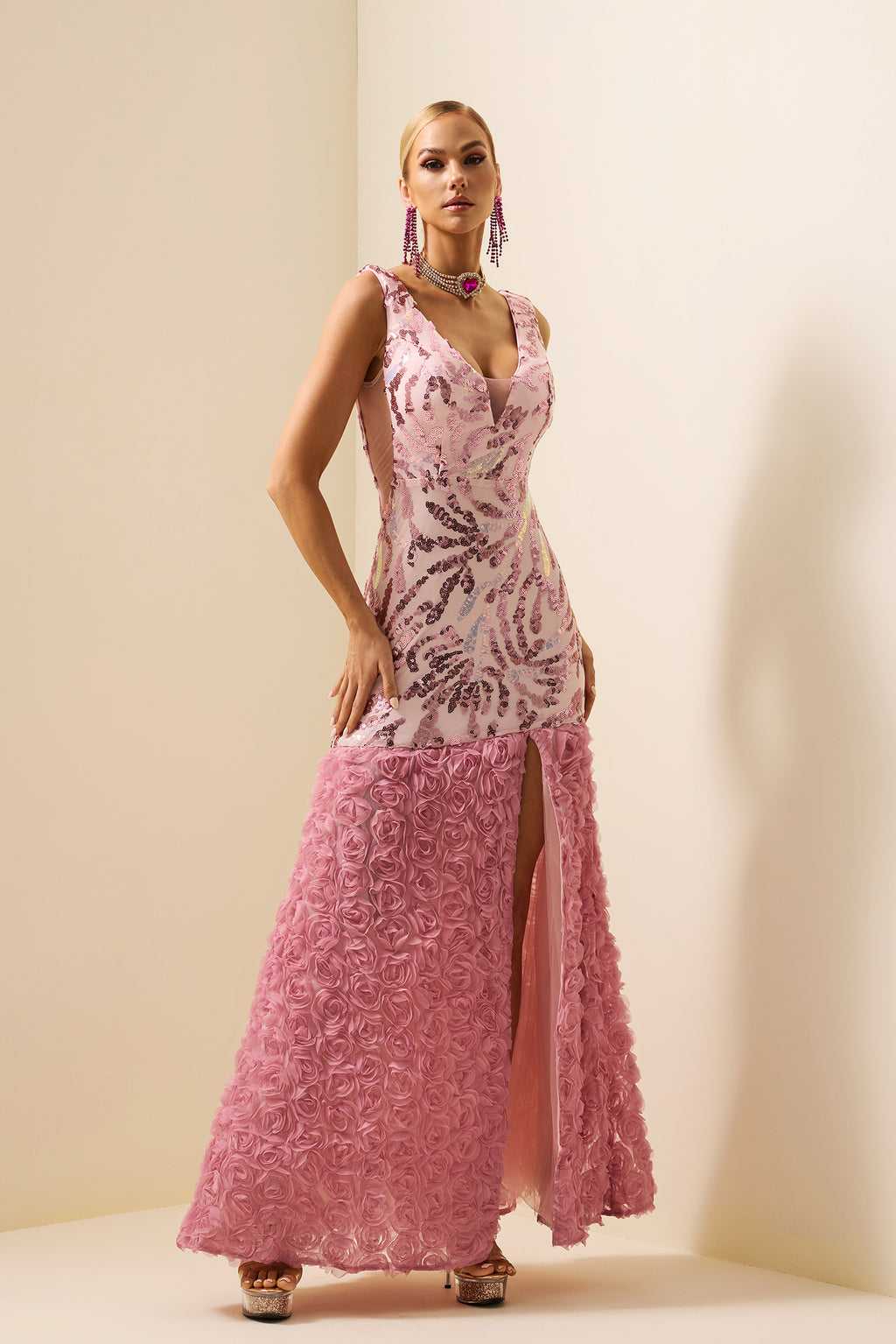 Sequin V-neck Sleeveless Maxi Dress