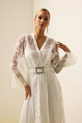 Lace Long Sleeve Midi Dress With Belt