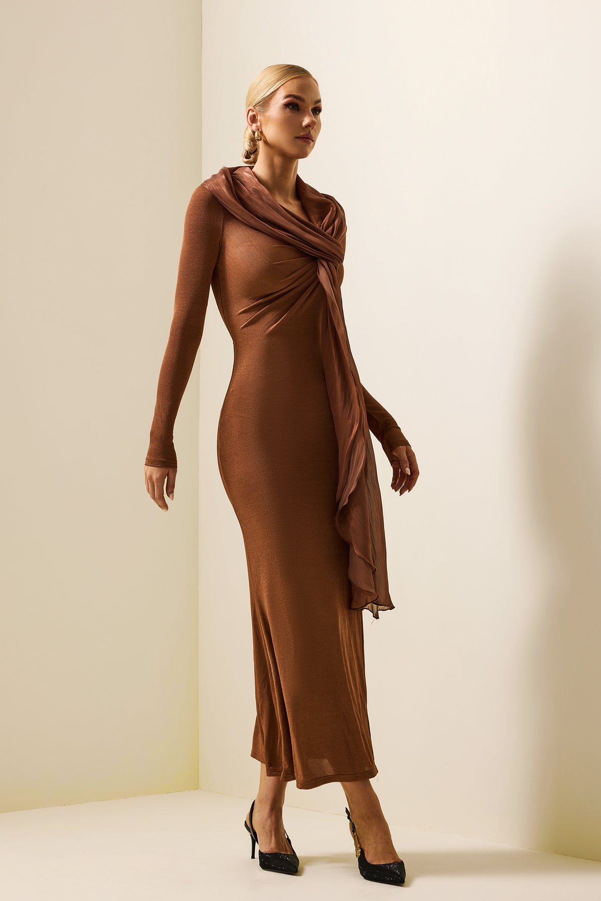 Jersey Long Sleeve Midi Dress