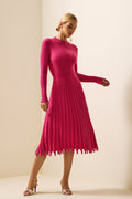 Knit Pleated Long Sleeve Midi Dress