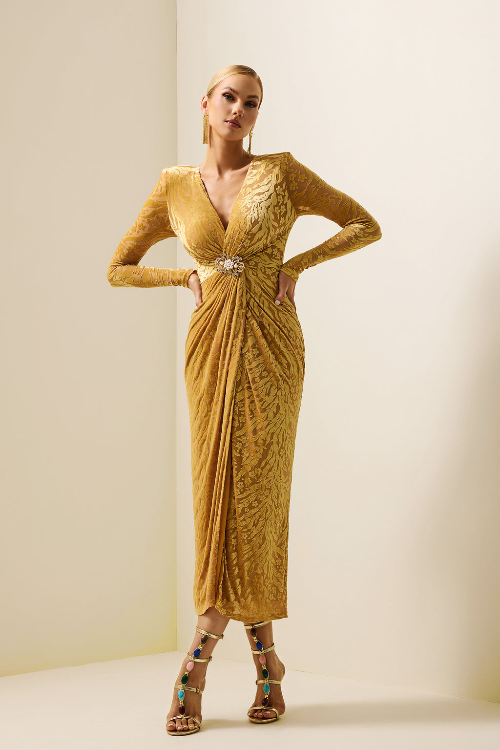 Velvet Burn Out Knotted Midi Dress