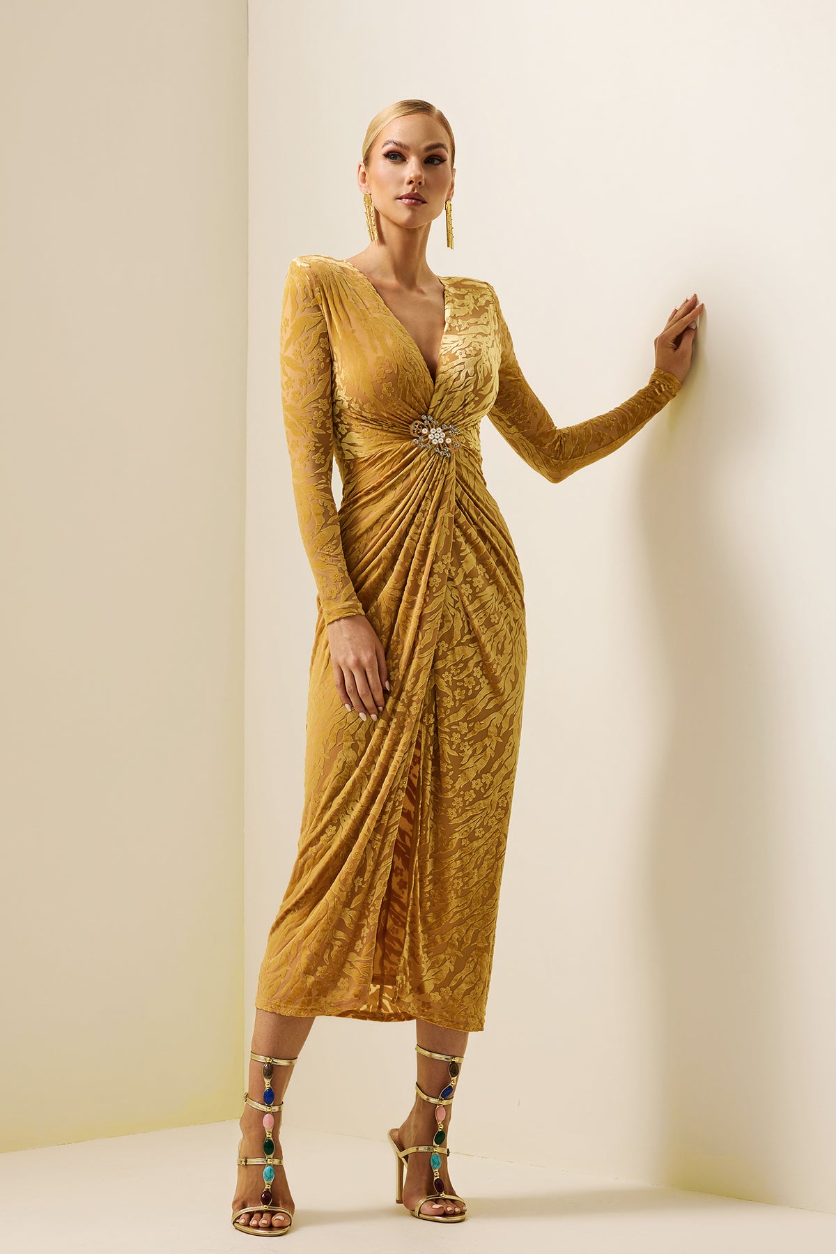 Velvet Burn Out Knotted Midi Dress