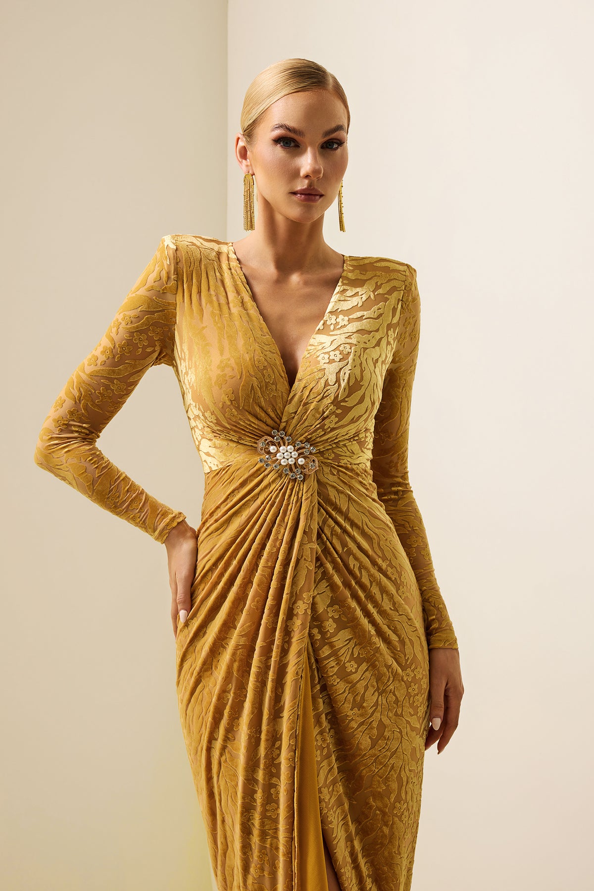 Velvet Burn Out Knotted Midi Dress