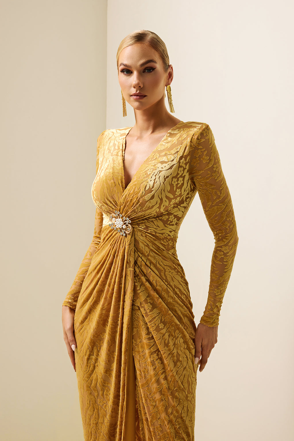 Velvet Burn Out Knotted Midi Dress