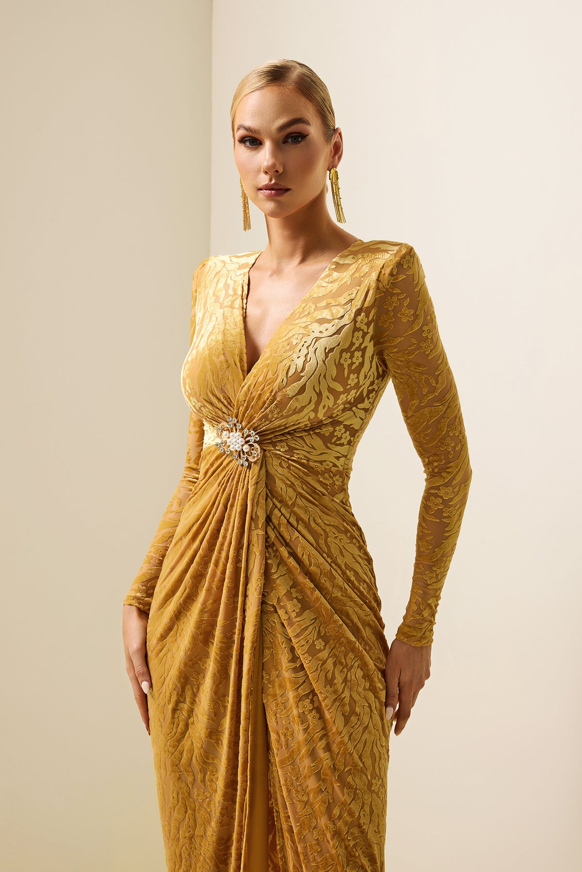 Velvet Burn Out Knotted Midi Dress