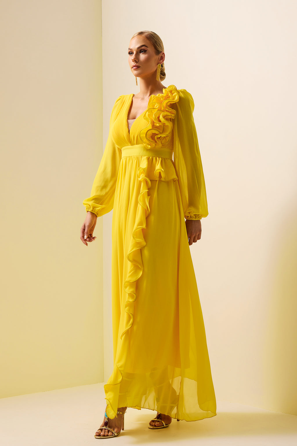 Lantern Sleeve Frill Maxi Dress