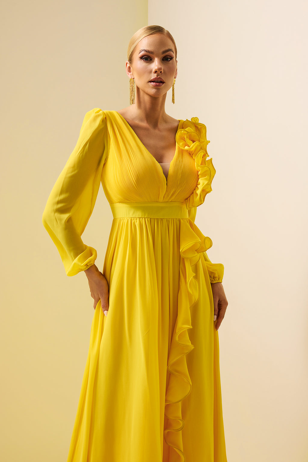 Lantern Sleeve Frill Maxi Dress