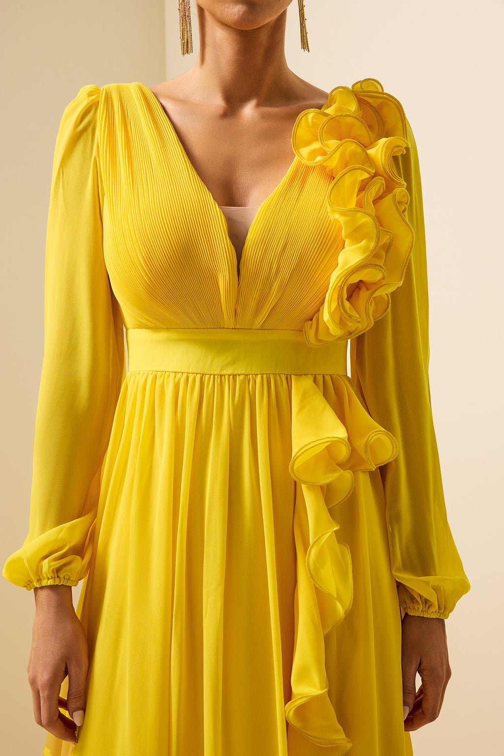 Lantern Sleeve Frill Maxi Dress