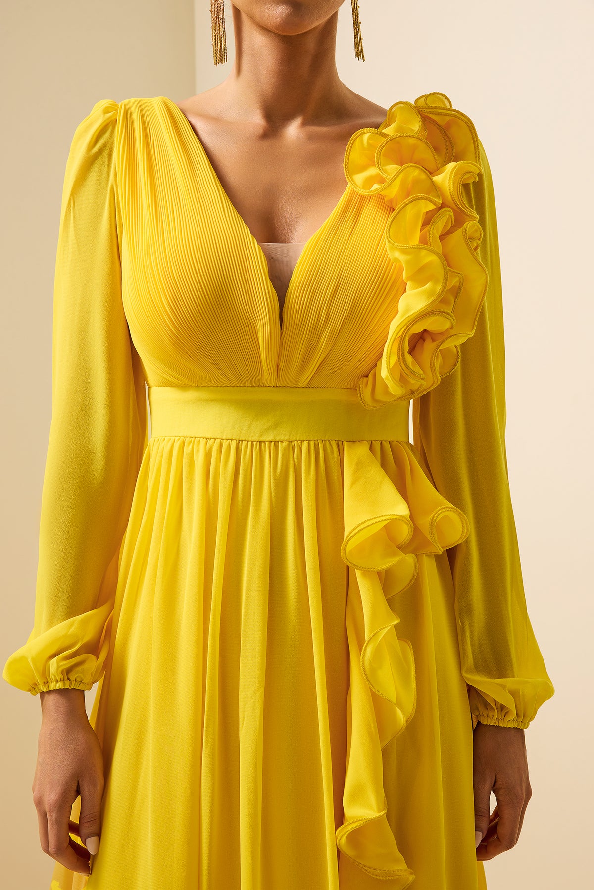 Lantern Sleeve Frill Maxi Dress