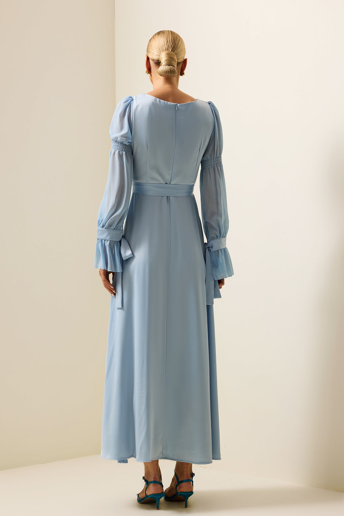 Satin Square Neck Maxi Dress With Belt