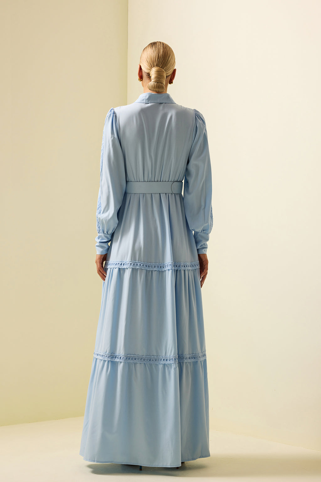 Lace Lantern Sleeve Maxi Dress With Belt