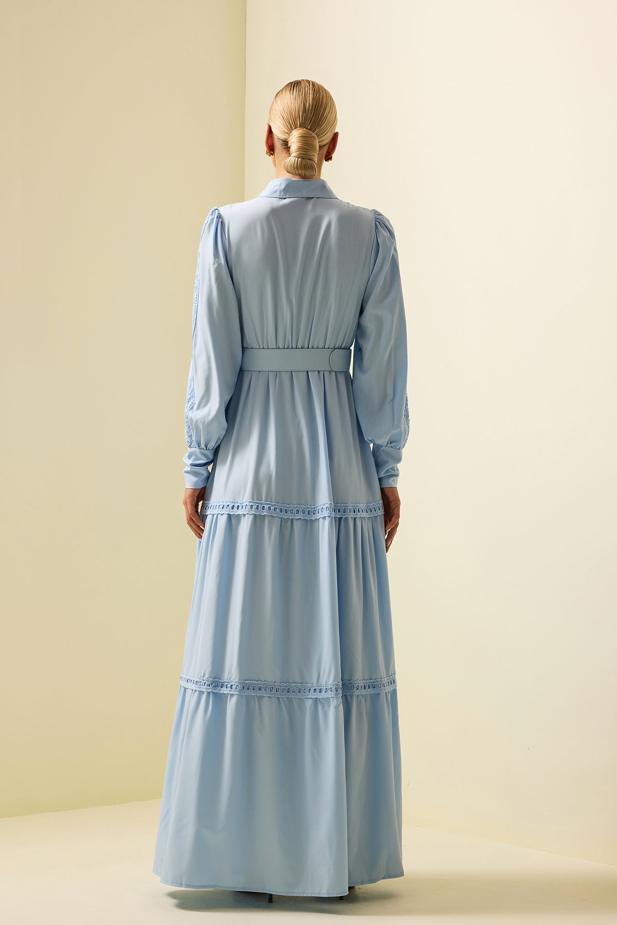 Lace Lantern Sleeve Maxi Dress With Belt