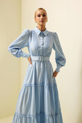 Lace Lantern Sleeve Maxi Dress With Belt