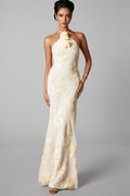 Jacova Flower Halter Embroidery Maxi Dress