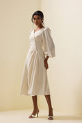 Faux Pearl Long Sleeve Midi Dress