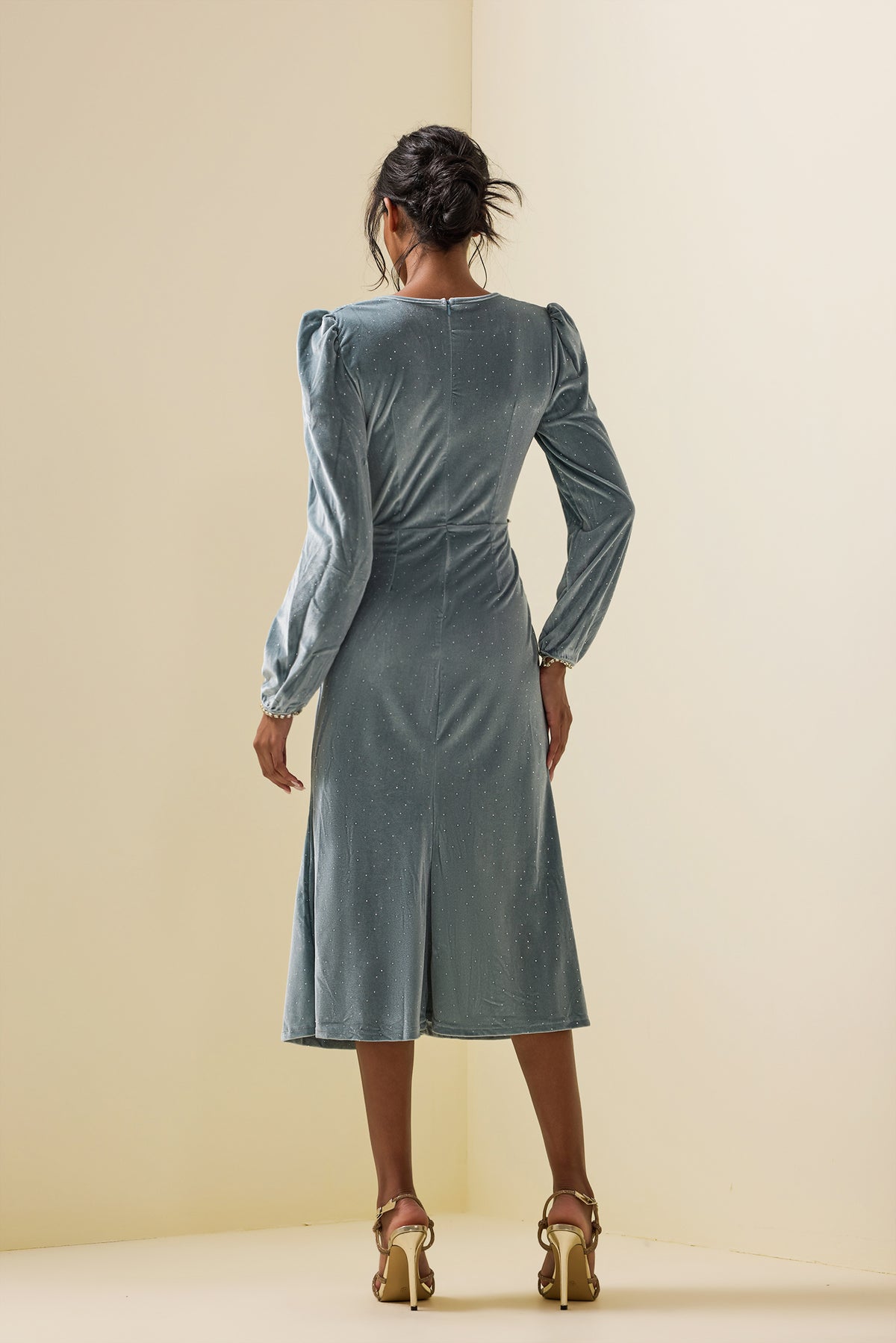 Velvet Rhinestone Midi Dress
