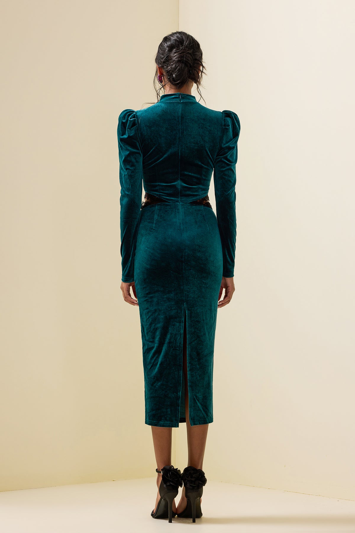 Velvet Lace Cut-out Midi Dress