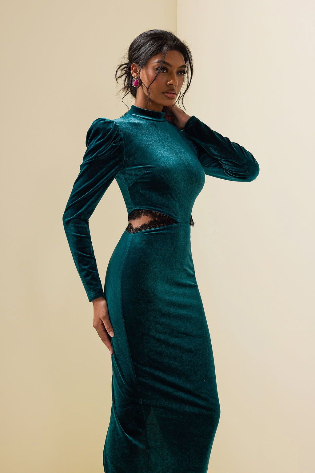 Velvet Lace Cut-out Midi Dress