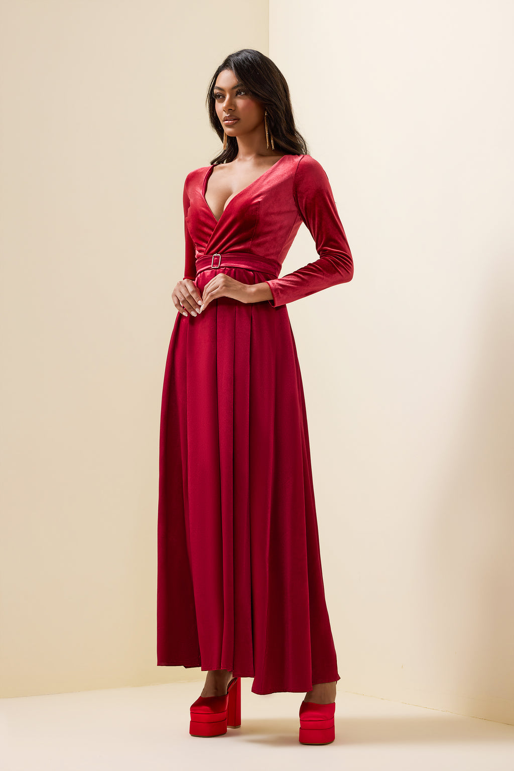 Velvet Split Midi Dress