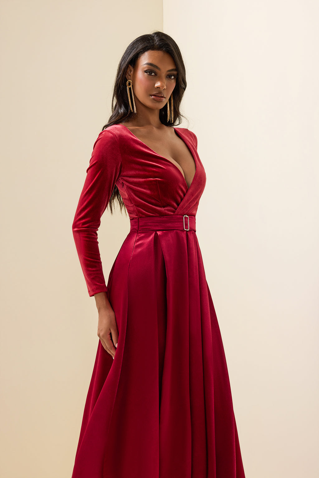 Velvet Split Midi Dress