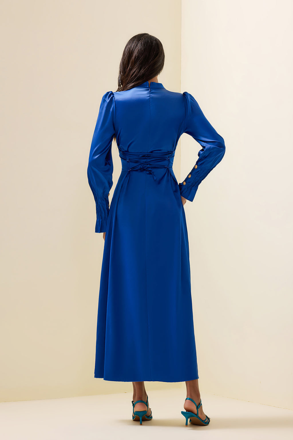 Satin Lantern Sleeve Midi Dress