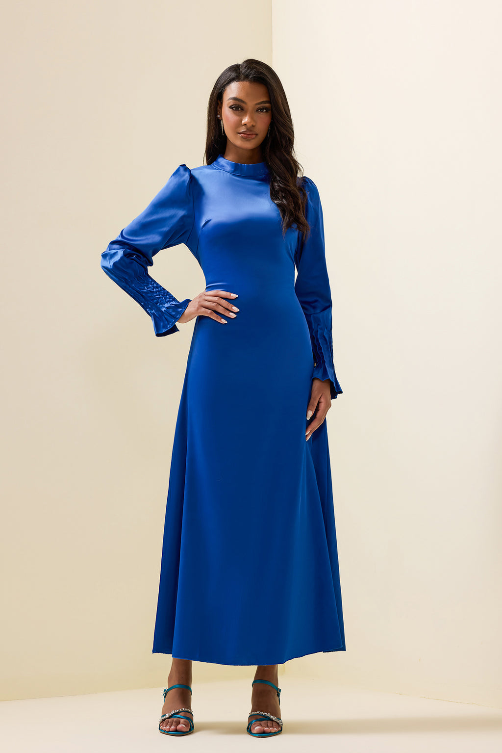 Satin Lantern Sleeve Midi Dress