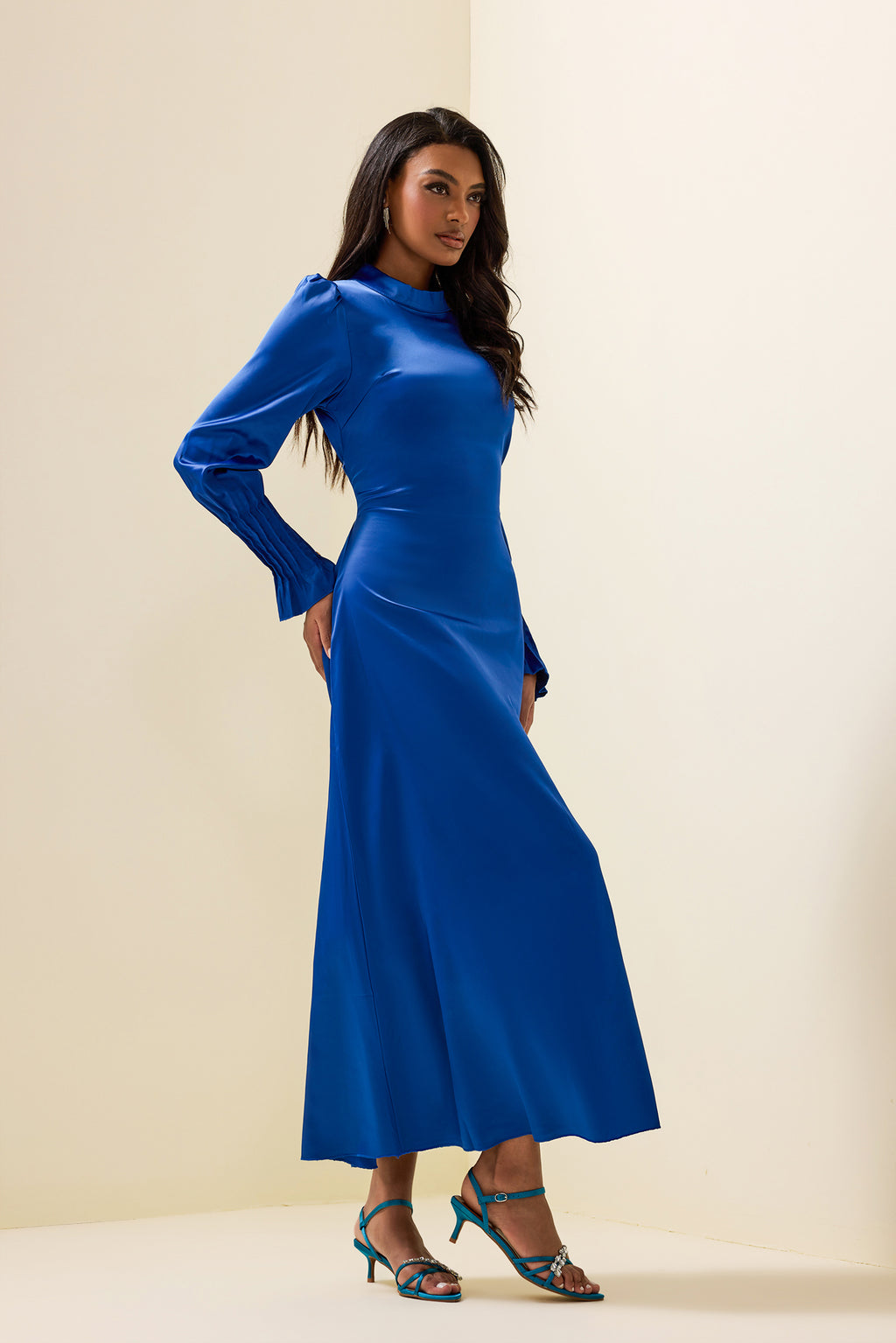 Satin Lantern Sleeve Midi Dress