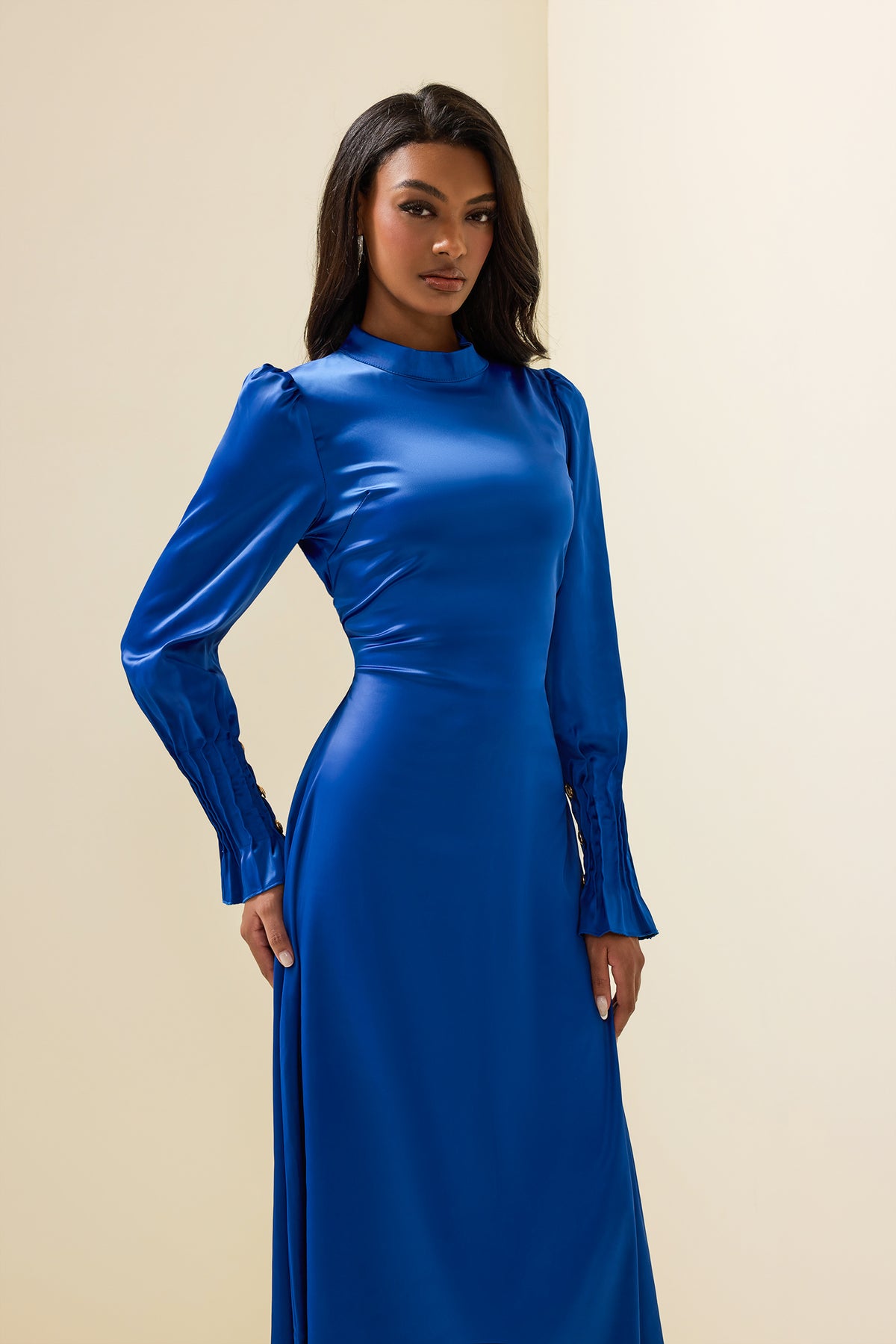 Satin Lantern Sleeve Midi Dress