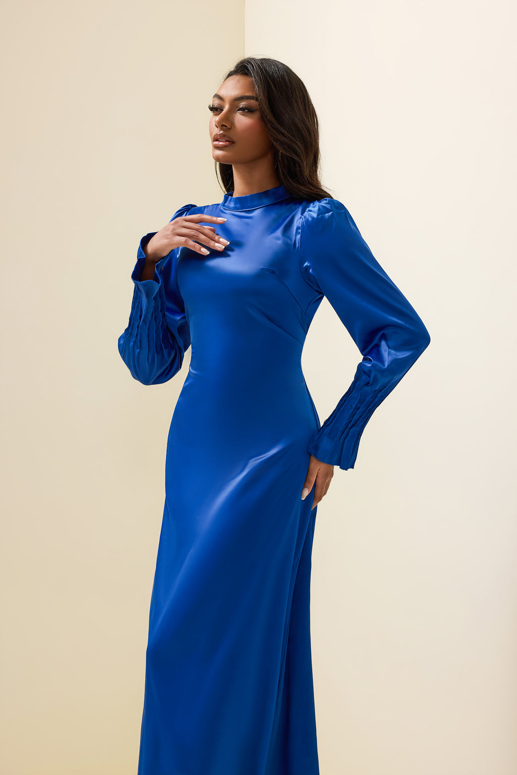 Satin Lantern Sleeve Midi Dress