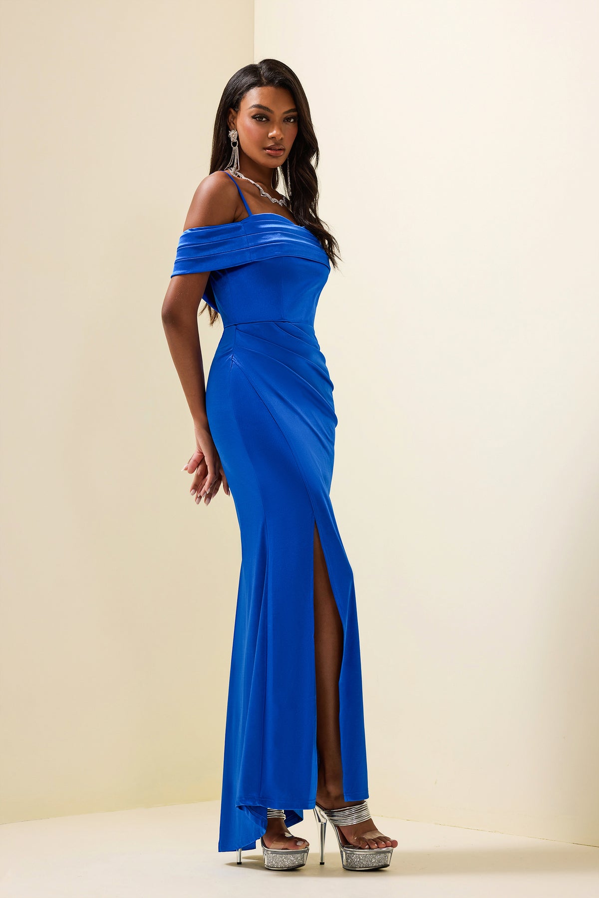 Satin Off-shoulder Maxi Dress