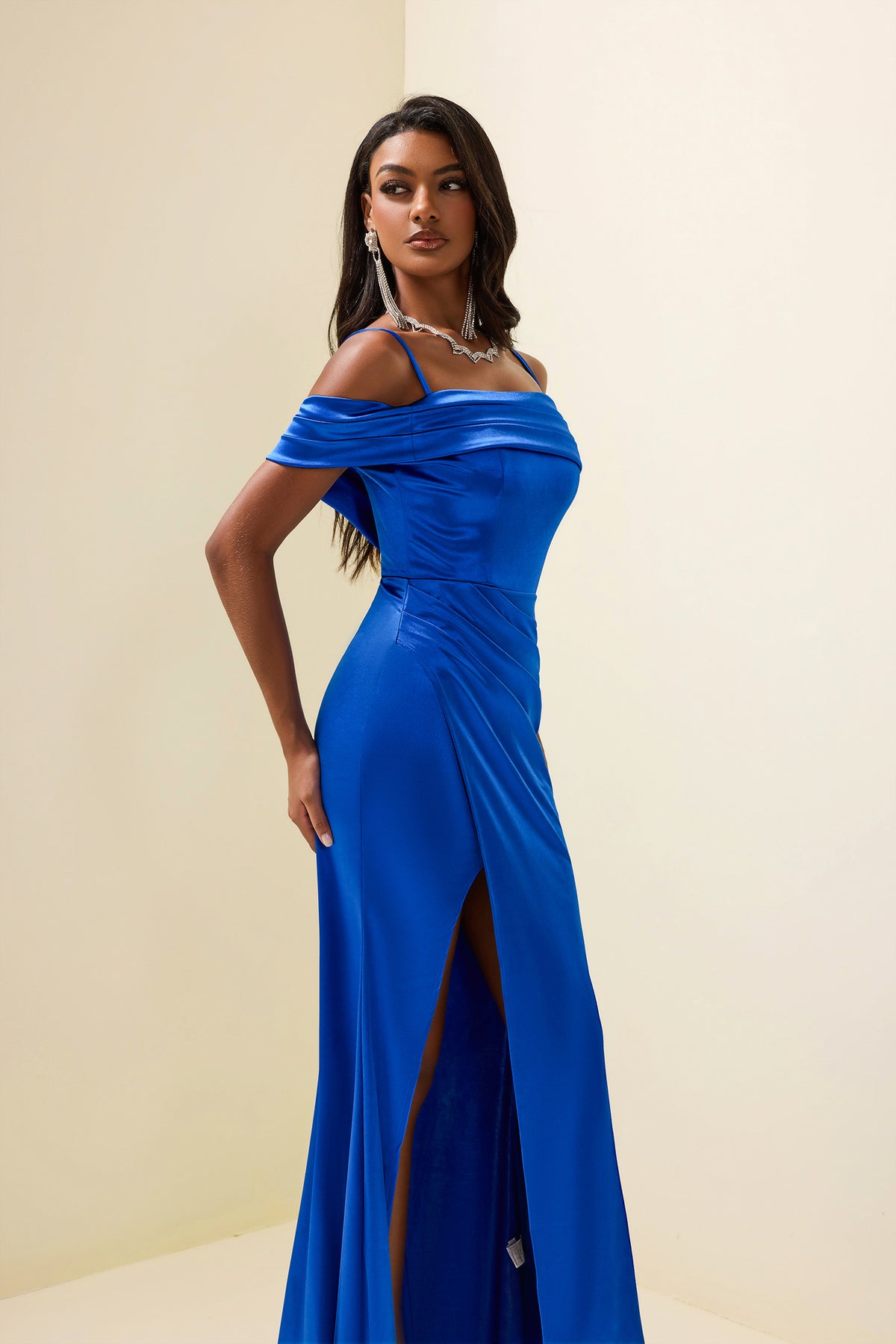Satin Off-shoulder Maxi Dress