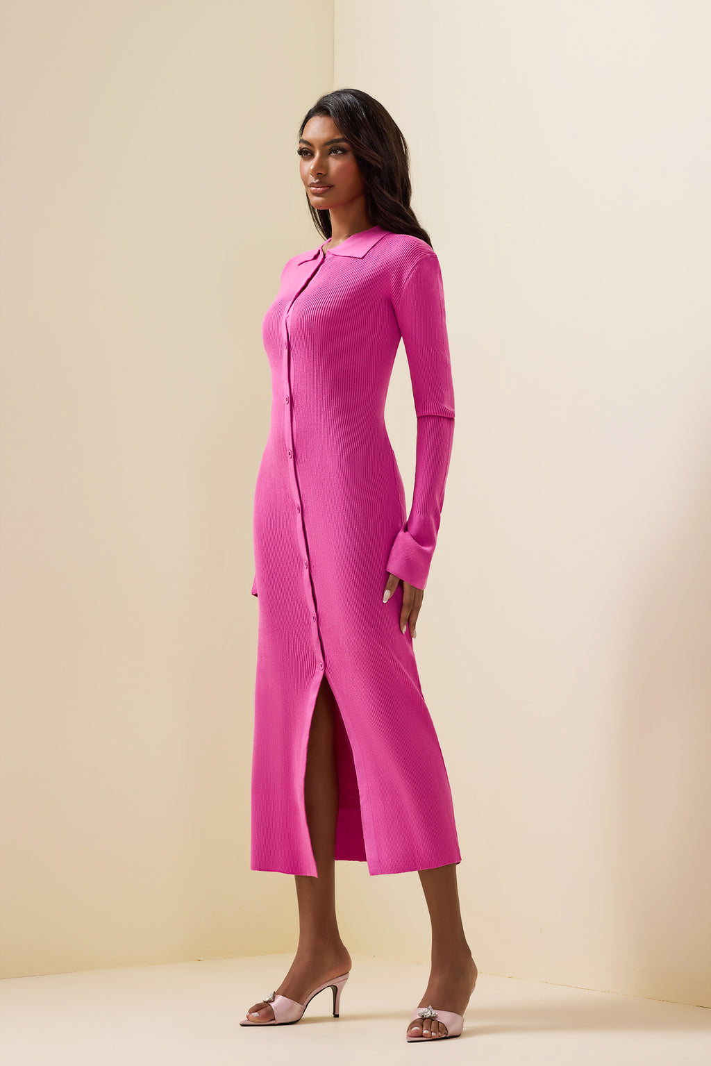Jersey Button Midi Dress