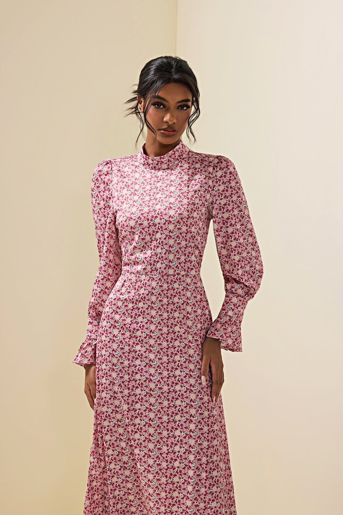 Lace Up Long Sleeve Midi Dress