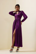 Lantern Sleeve Split Midi Dress