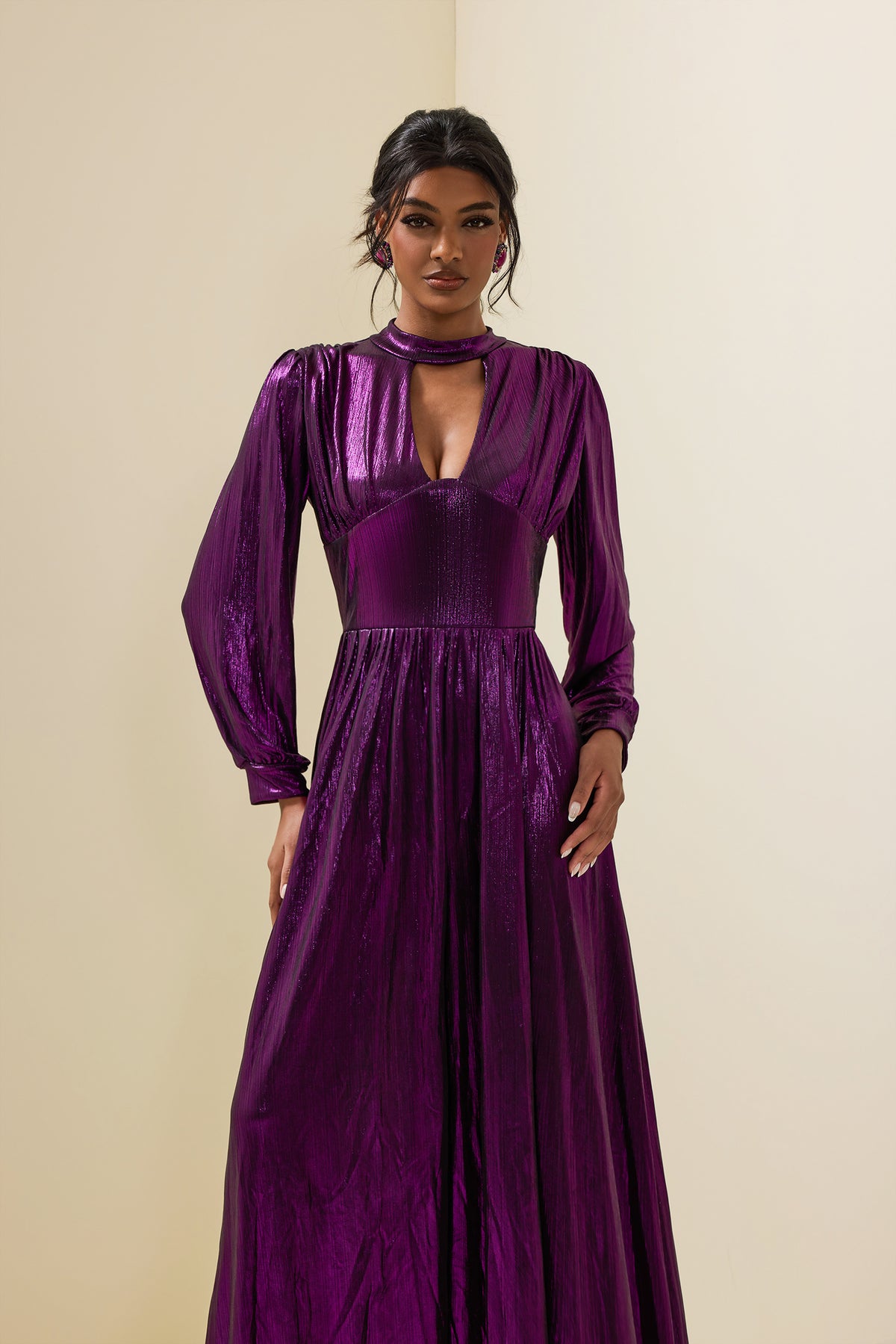 Lantern Sleeve Split Midi Dress