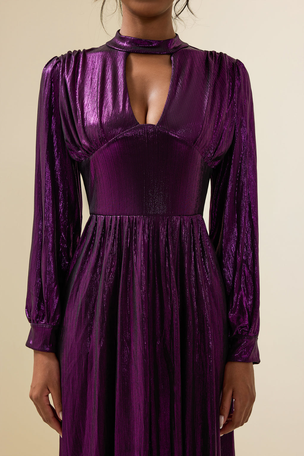 Lantern Sleeve Split Midi Dress
