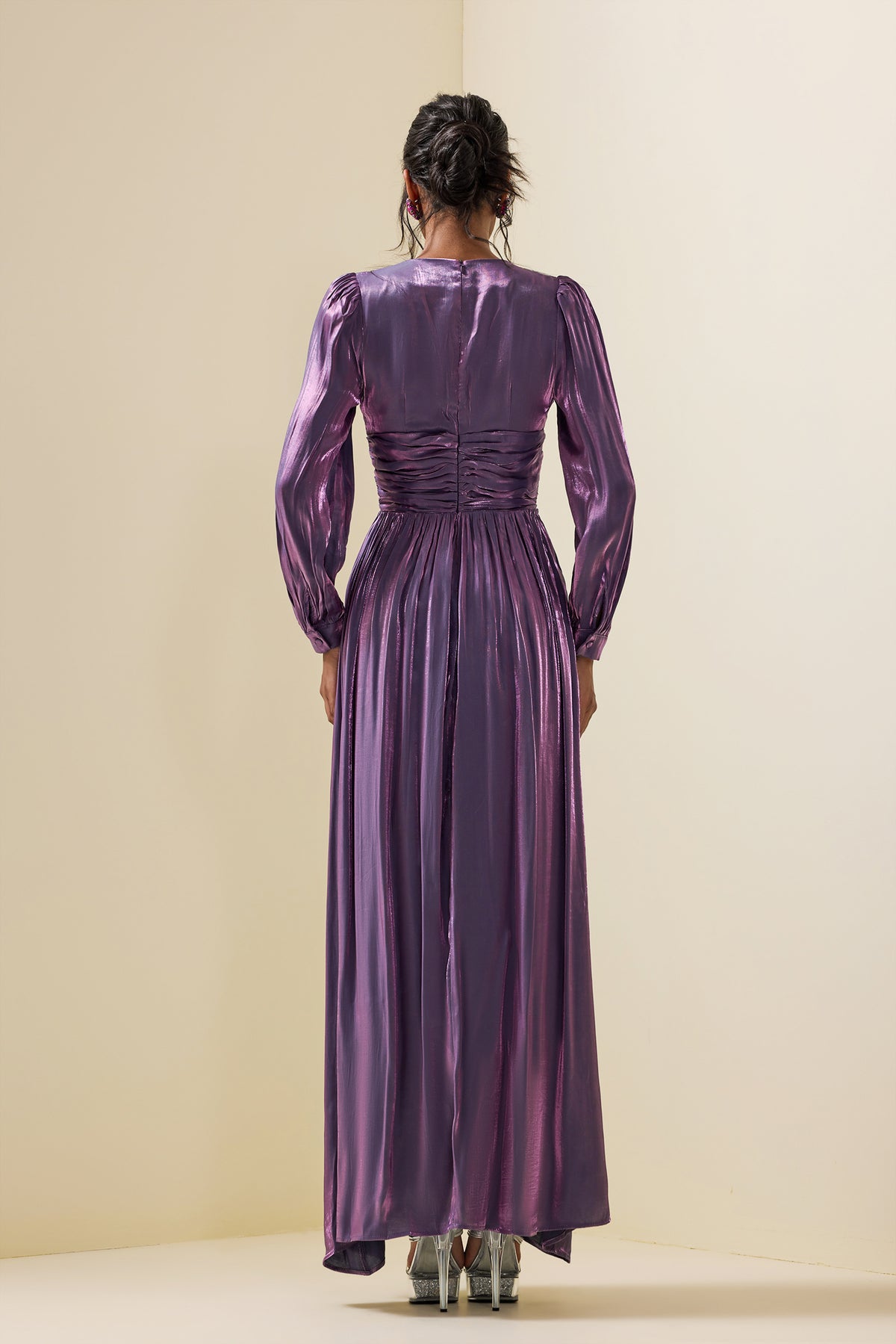 Satin Lantern Sleeve Maxi Dress