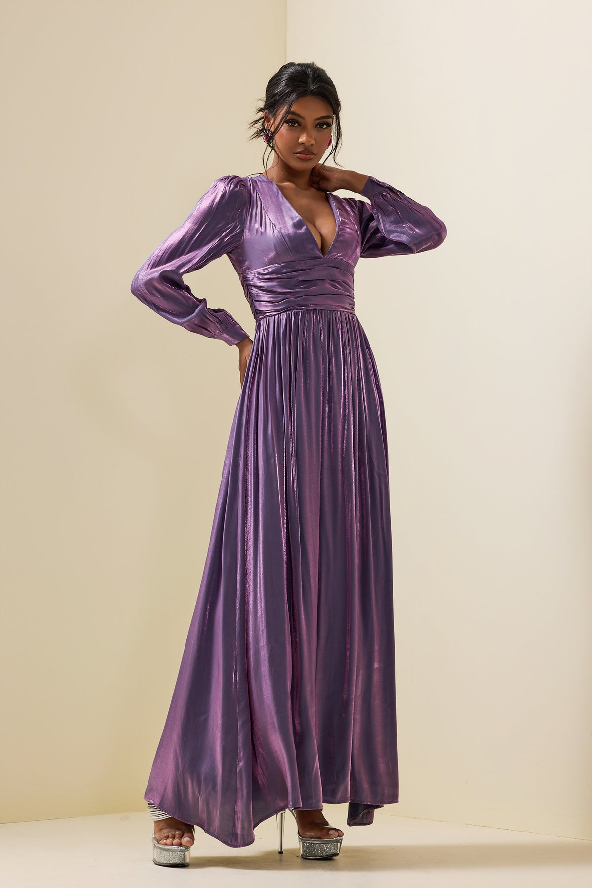 Satin Lantern Sleeve Maxi Dress