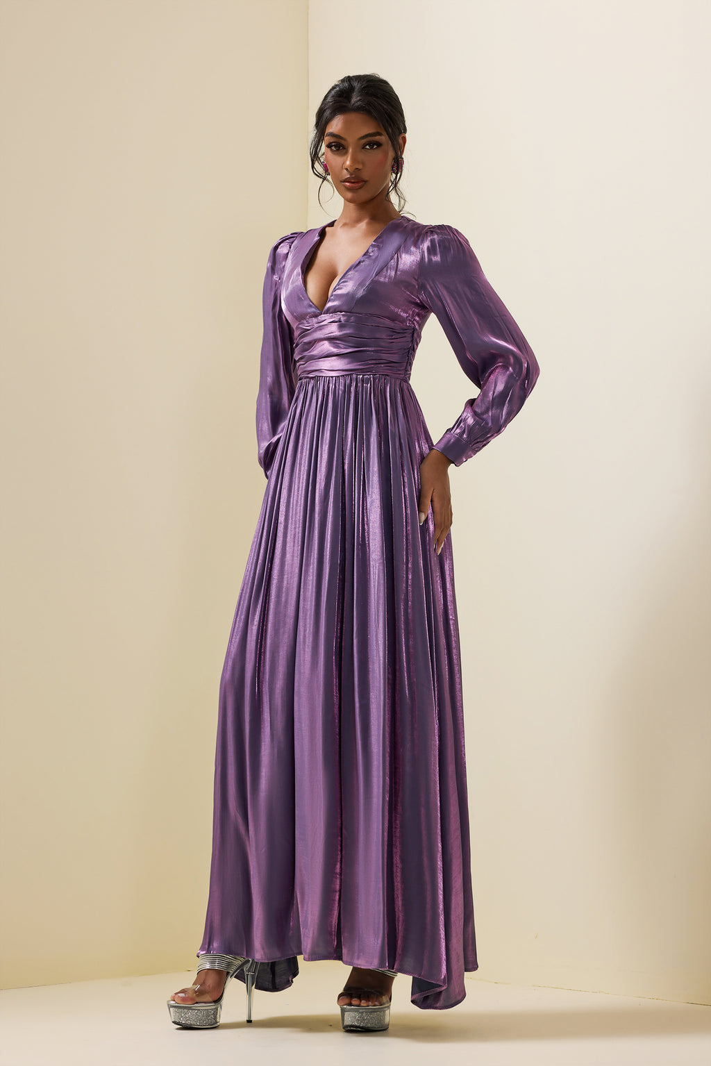 Satin Lantern Sleeve Maxi Dress