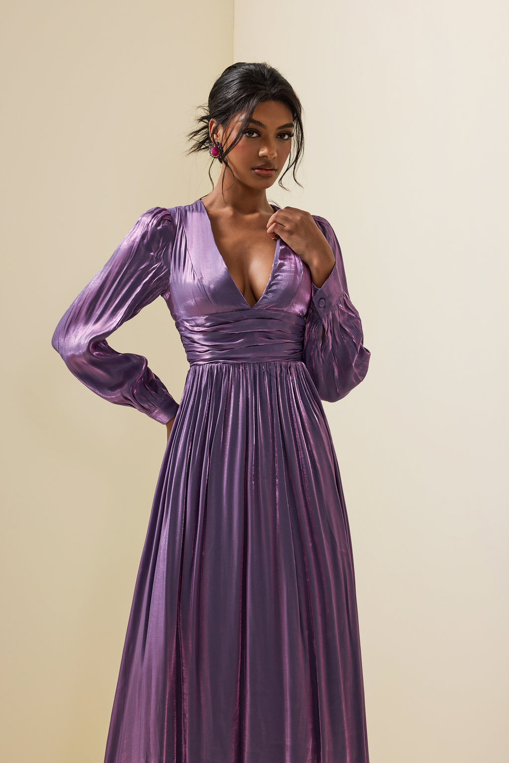 Satin Lantern Sleeve Maxi Dress