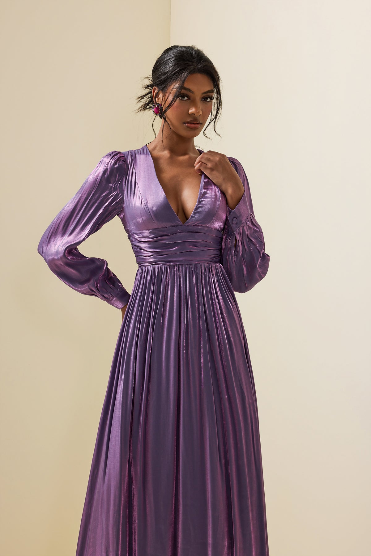 Satin Lantern Sleeve Maxi Dress