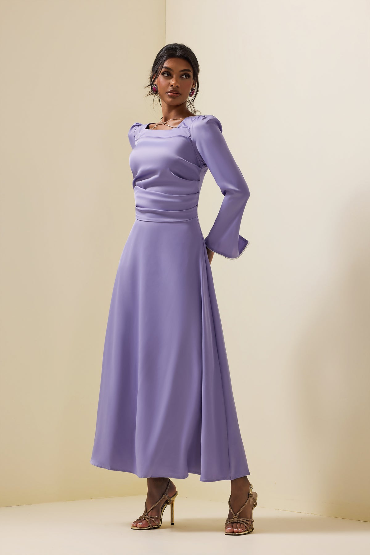 Satin Rhinestone Maxi Dress