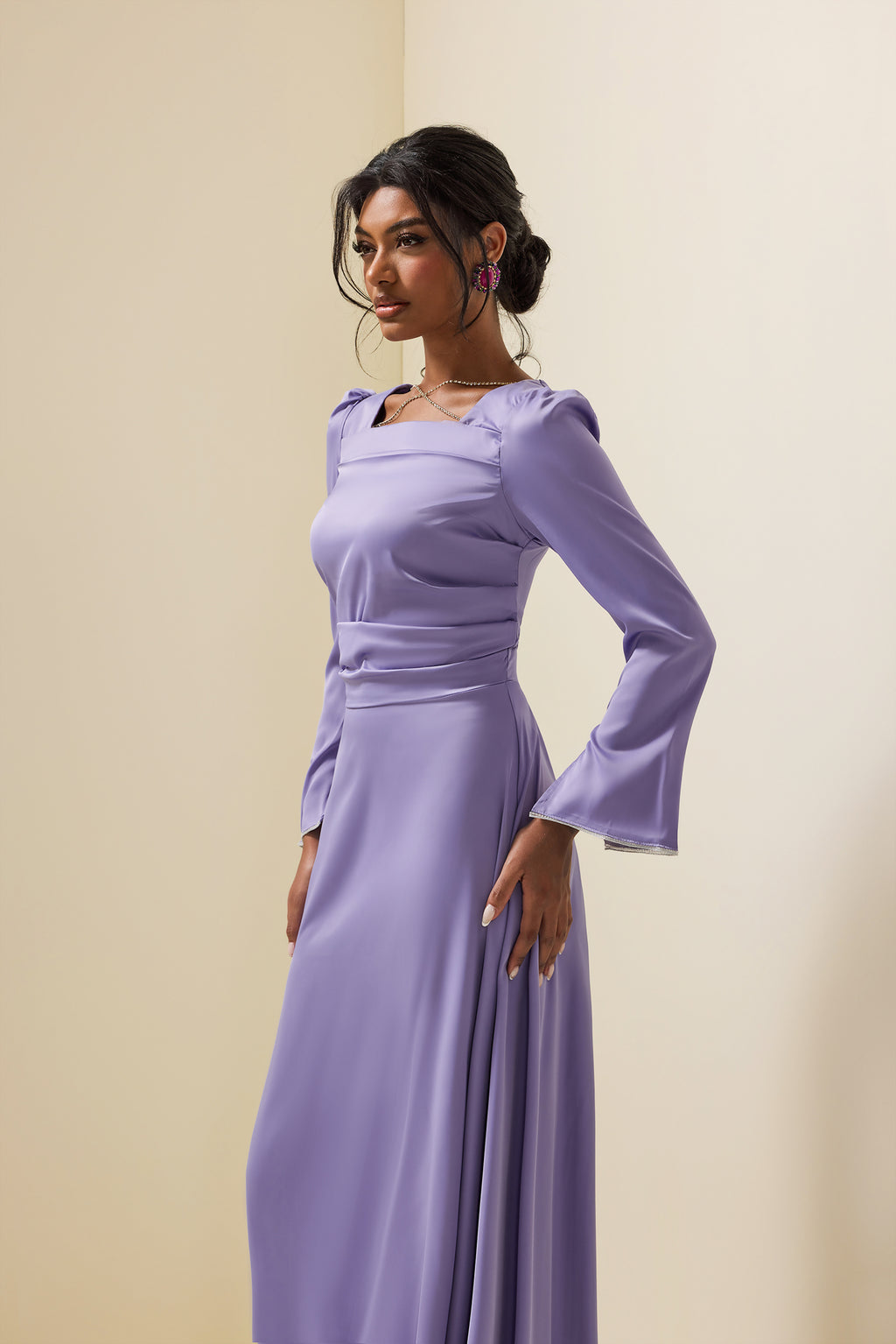 Satin Rhinestone Maxi Dress