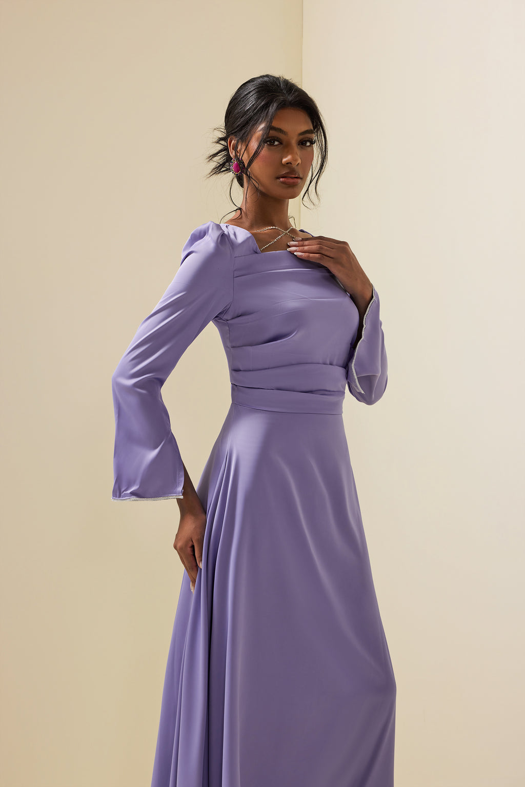 Satin Rhinestone Maxi Dress