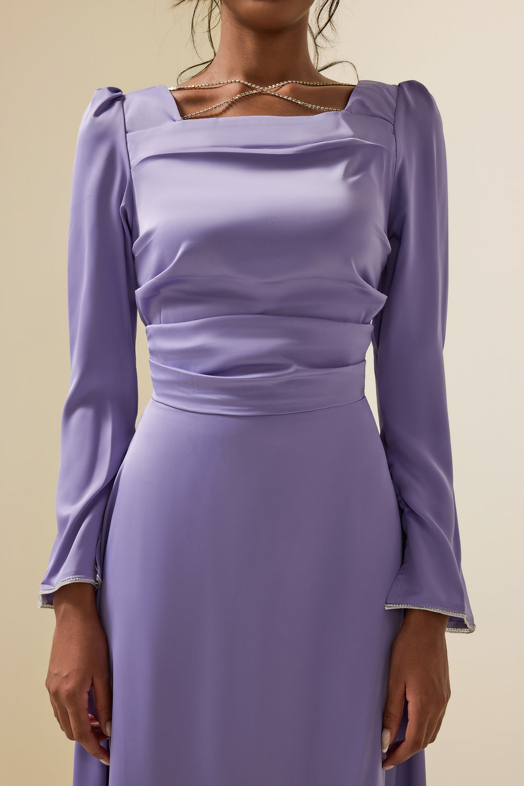 Satin Rhinestone Maxi Dress