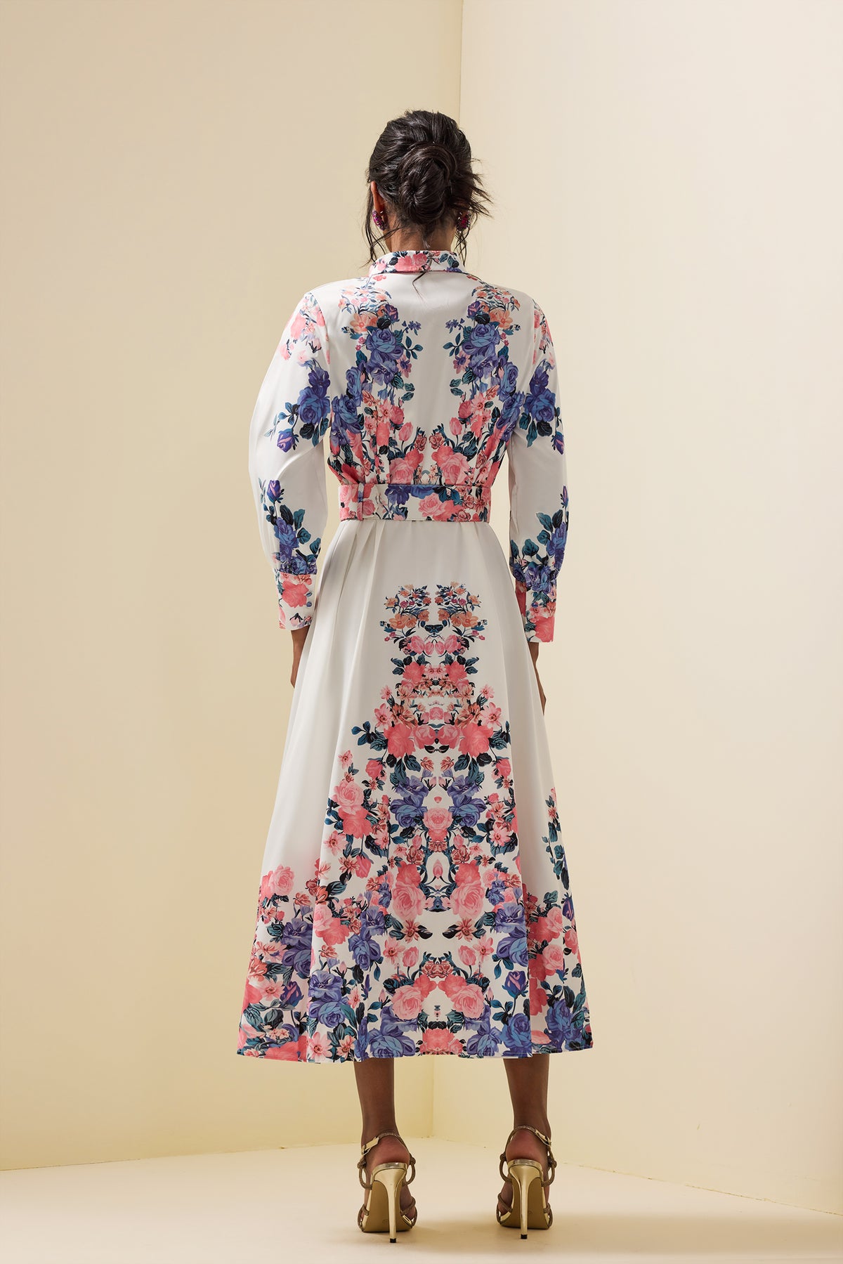 Shirt Collar Midi Dress With Belt